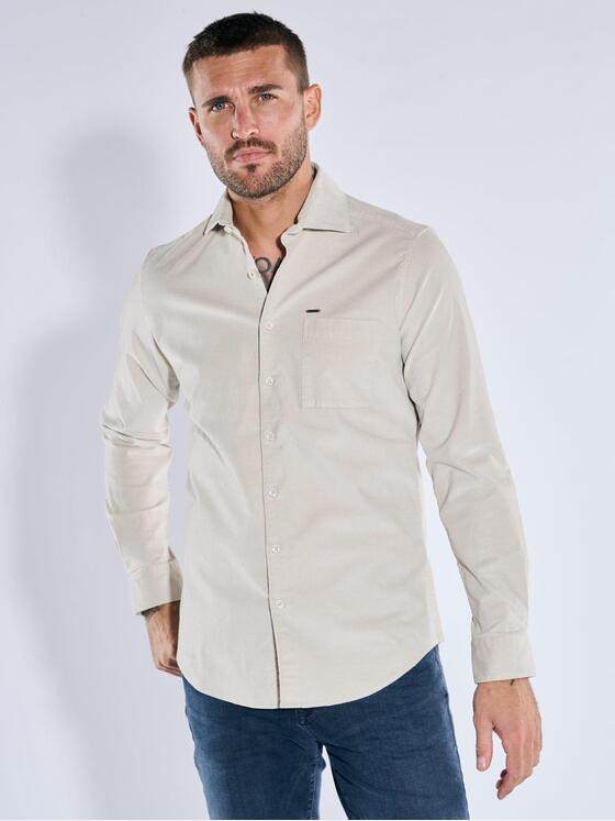 emilio adani Herren Langarm-Hemd aus Babycord Naturweiss 39482