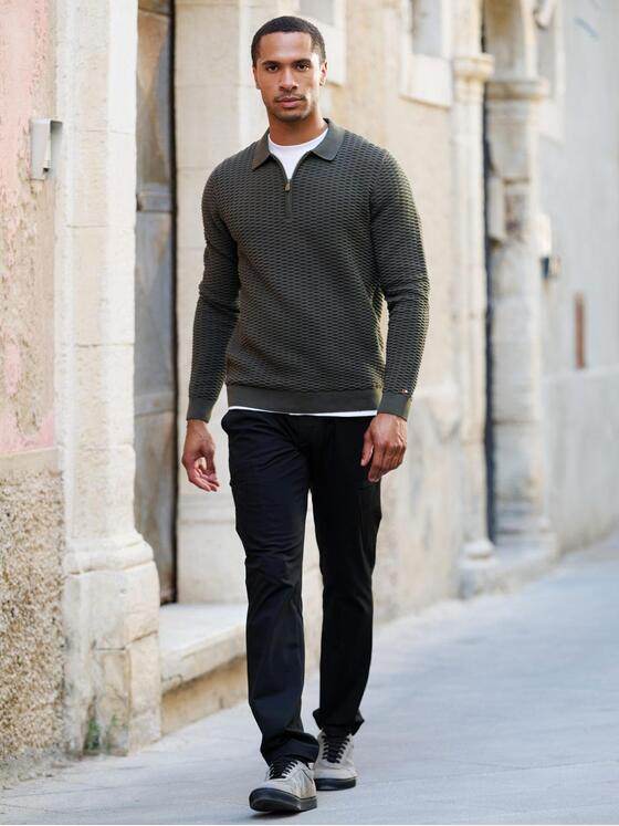 emilio adani Herren Langarm-Shirt mit Polokragen Oliv 39164