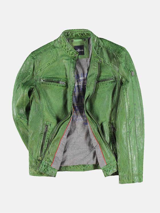 engbers Herren Sportive Lederjacke im Bikerstyle Grasgruen 31035