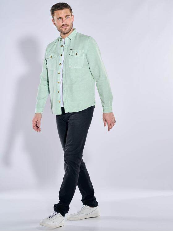 emilio adani Herren Langarm-Hemd aus Leinen Hellgruen 38910