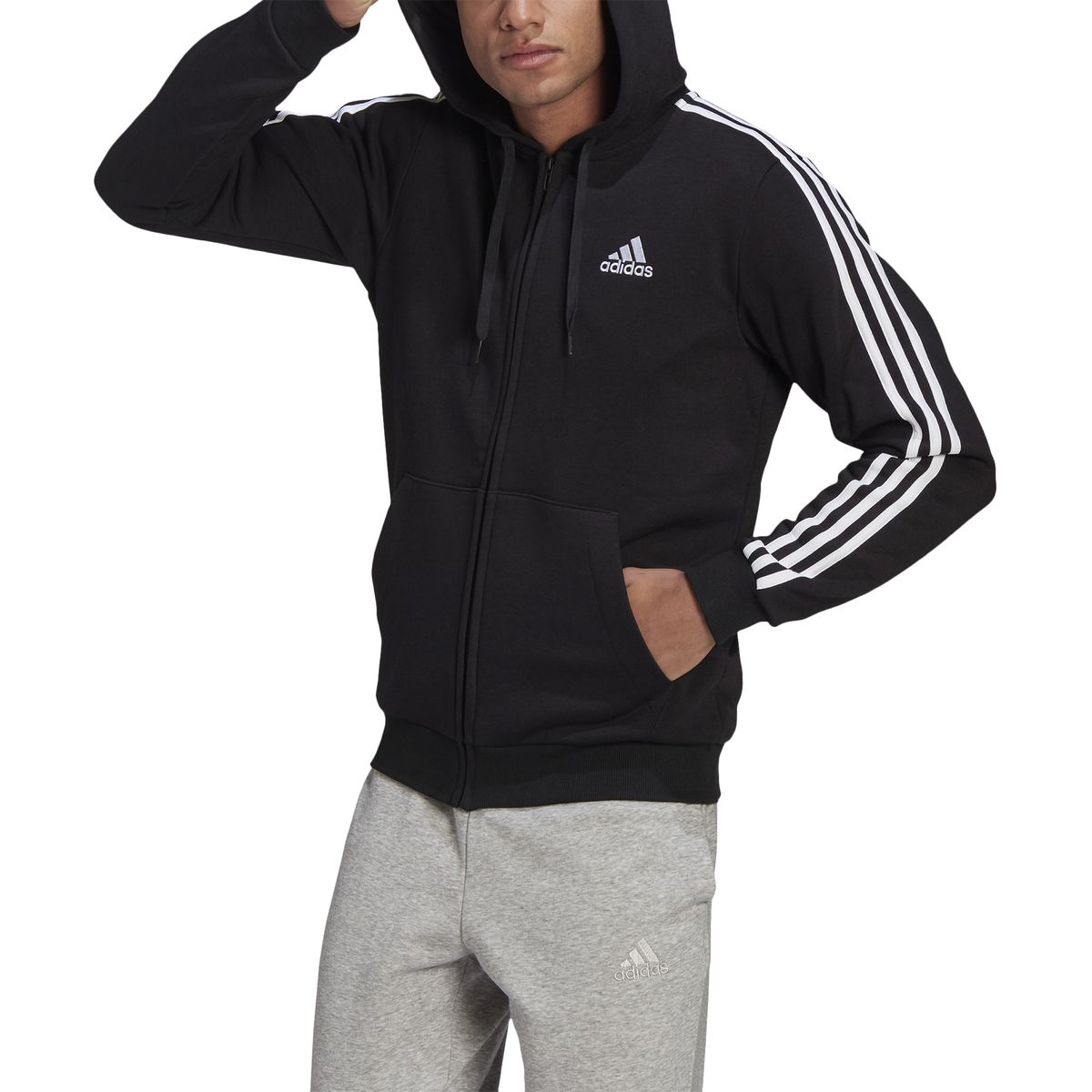 Adidas Essentials Fleece 3-Streifen Kapuzenjacke Herren_6