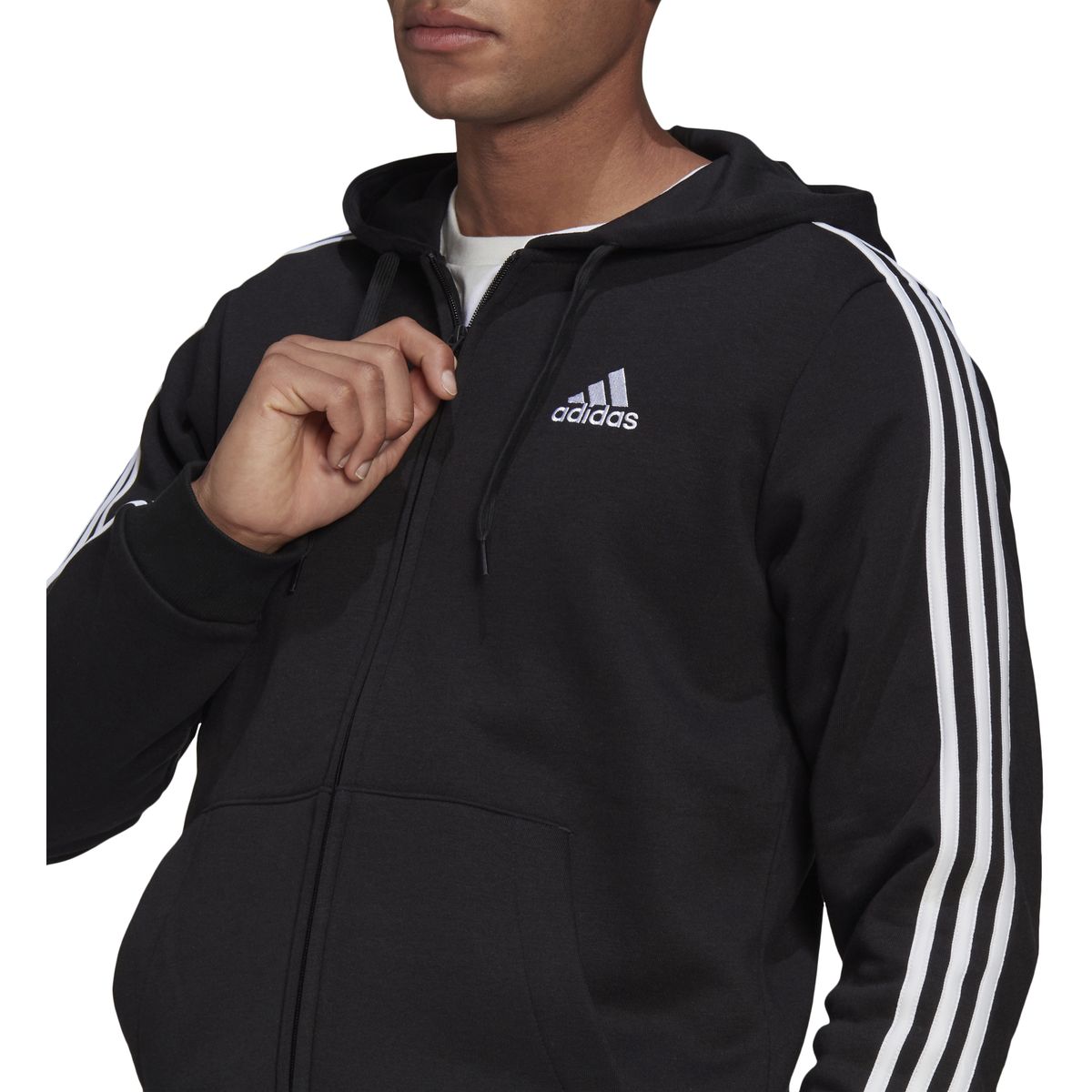Adidas Essentials Fleece 3-Streifen Kapuzenjacke Herren_4