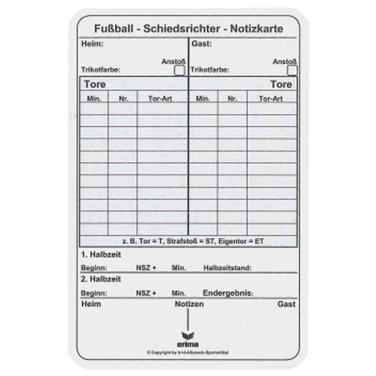 Erima Spielnotizkarten Fussball Schiedsrichterausrüstung