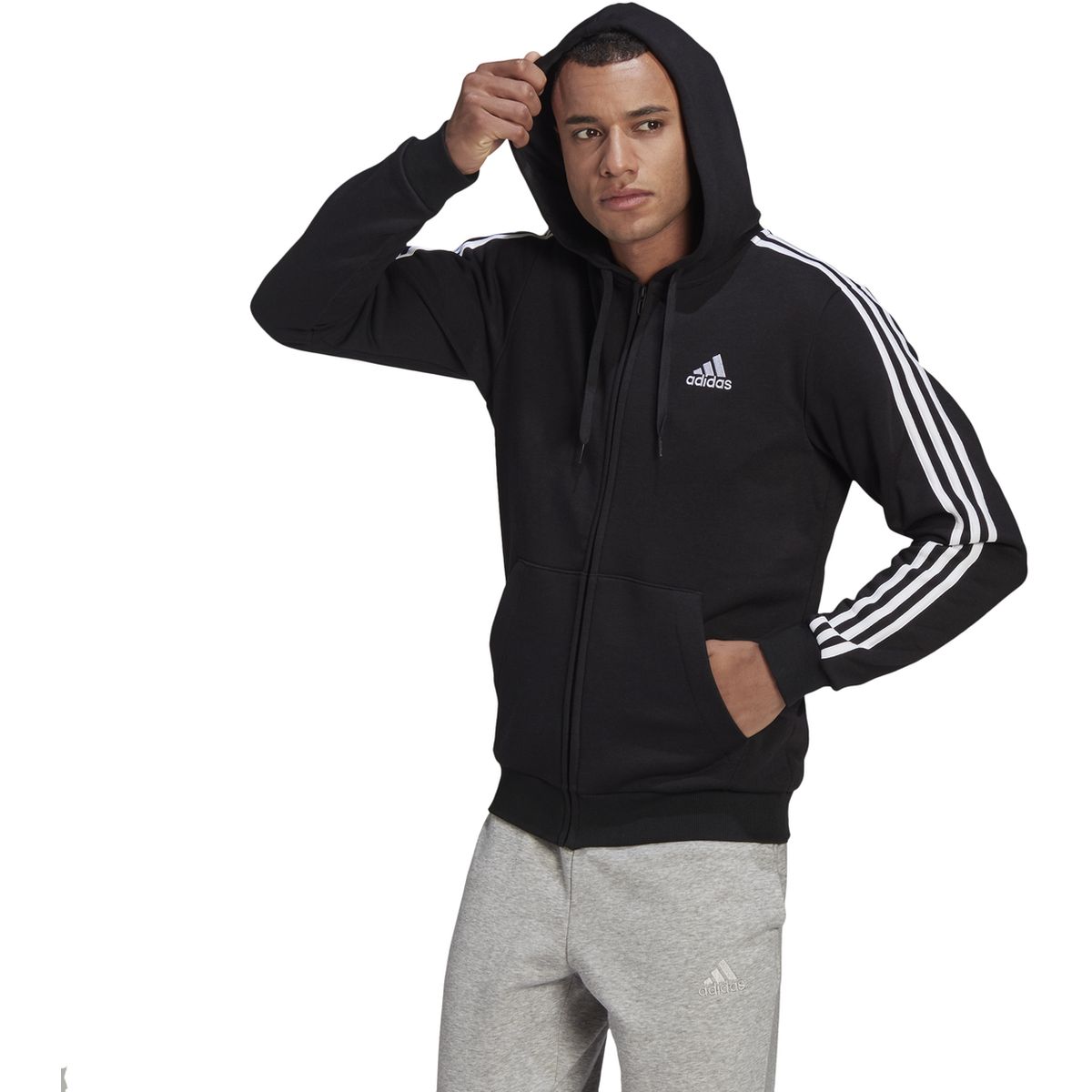 Adidas Essentials Fleece 3-Streifen Kapuzenjacke Herren_2